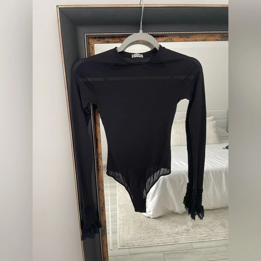 Free People Black Sheer Bodysuit w/ Danity Sleeve Detail - Picture 2 of 4
